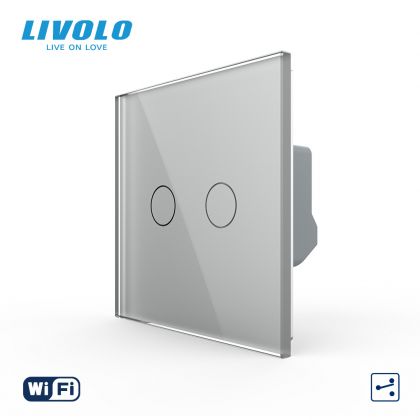 Intrerupator tactil dublu WiFi, cap / scara / cruce, cu panou sticla