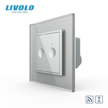 Intrerupator dublu tactil, control draperie, wireless - control telecomanda RF, cu rama sticla
