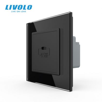 Priza simpla USB tip C, cu rama sticla