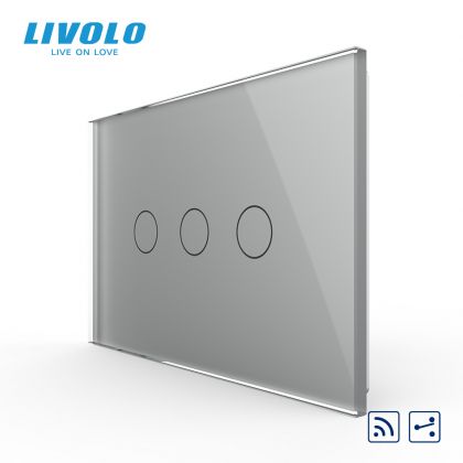 Intrerupator triplu, standard italian, cap scara / cap cruce, control telecomanda RF, cu panou sticla, 3M