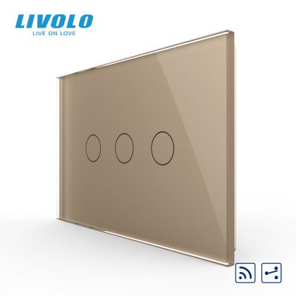 Intrerupator triplu, standard italian, cap scara / cap cruce, control telecomanda RF, cu panou sticla, 3M