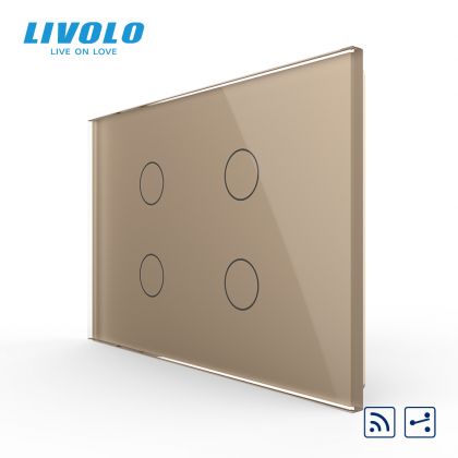 Intrerupator cvadruplu, standard italian, cap scara / cap cruce, control telecomanda RF, cu panou sticla, 3M