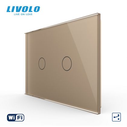 Intrerupator dublu, standard italian, cap scara / cap cruce, conexiune WiFi, cu panou sticla, 3M