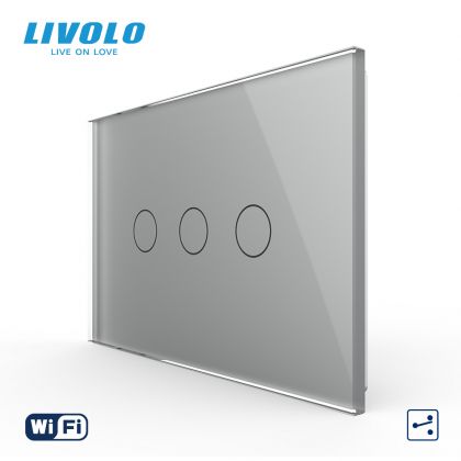 Intrerupator triplu, standard italian, cap scara / cap cruce, conexiune WiFi, cu panou sticla, 3M