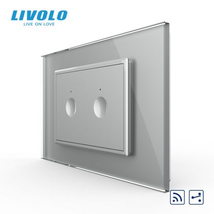 Intrerupator dublu tactil, control telecomanda RF, cap scara / cap cruce, standard italian, cu rama sticla, 3M