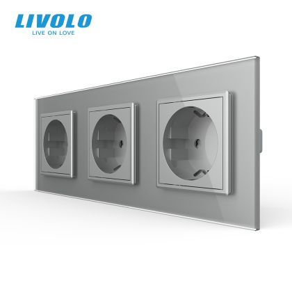 Priza Schuko tripla, borne fara surub - quick connect, cu rama sticla