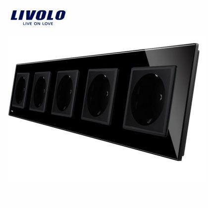 Priza Schuko cvintupla, borne fara surub - quick connect, cu rama sticla