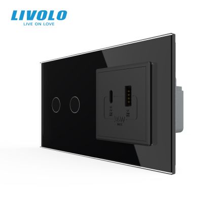 Intrerupator dublu + priza USB tip A si tip C, generatia noua, cu rama sticla