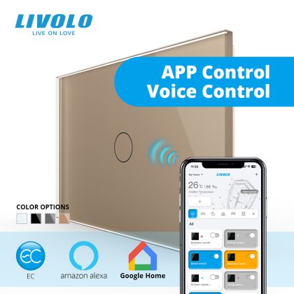 Intrerupator inteligent EC simplu tactil, Generatie Noua, cu panou sticla, standard italian 3M