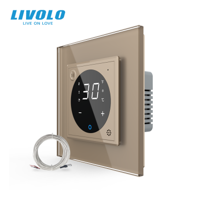 Termostat cu fir pentru incalzire in pardoseala, afisaj electronic, Generatie Noua EC, cu touch-screen, cu rama de sticla