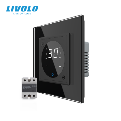 Termostat cu fir si releu pentru incalzire in pardoseala, afisaj electronic, Generatie Noua EC, cu touch-screen, cu rama de sticla