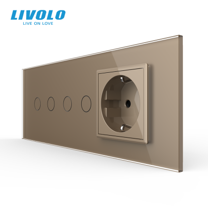 Intrerupator inteligent EC, 2 x dublu+ priza Schuko EC, tactil, Generatie Noua, cu panou sticla, standard italian 6M pentru o doza