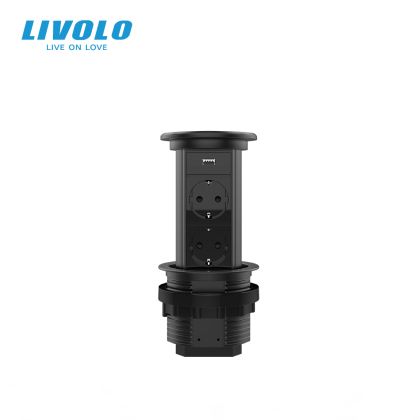 Priza incastrabila Pop Up, Black, echipata cu USB + 2 prize 2M