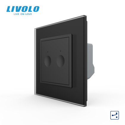 Intrerupator dublu tactil, cap scara / cap cruce, cu rama sticla