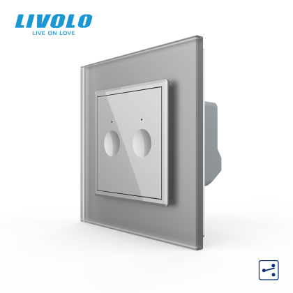 Intrerupator dublu tactil, cap scara / cap cruce, cu rama sticla