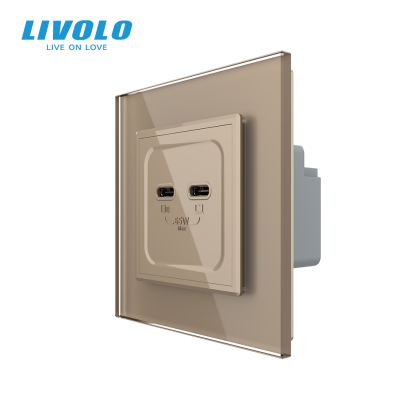 Priza dubla 2 x USB tip C, 65W, cu rama din sticla, Livolo