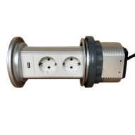 Priza incastrabila Pop Up, Silver, echipata cu USB + 2 prize 2M