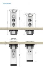 Priza incastrabila Pop Up, Silver, echipata cu USB + 3 prize 2M