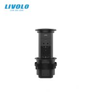 Priza incastrabila Pop Up, Neagra, echipata cu USB, incarcator Wireless + 2 prize 2M 