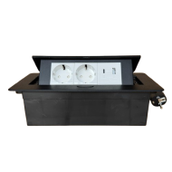 Carcasa prize incorporabile birou, 6M Neagra cu 1 priza USB tip A + tip C + 2 prize Schuko 