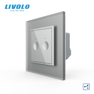 Intrerupator dublu tactil, cap scara / cap cruce, cu rama sticla