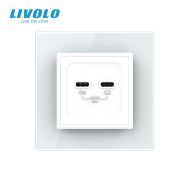 Priza dubla 2 x USB tip C, 2M, 65W, cu rama din sticla, Livolo